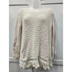 Vanity Womens Ivory Lace Bottom Sweater Size XL